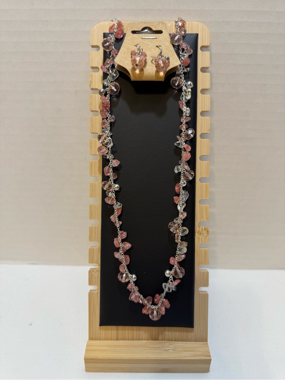 Pink Crystal Beaded Necklace and Earrings Set